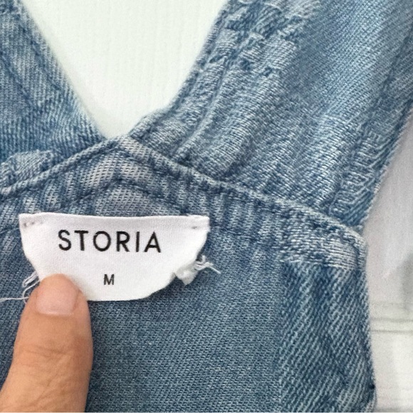 Denim patchwork skirt jean overall dress pockets adjustable straps size medium - Picture 6 of 9